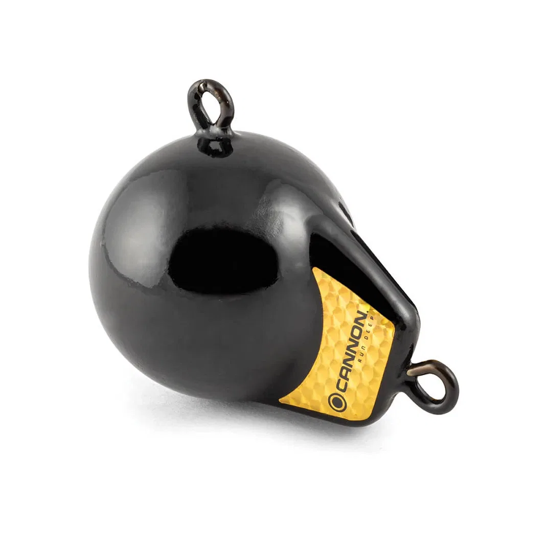 2295180 – CANNON Downrigger Weight, Round Shape 6 Pound Flash Weight Vinyl Coated Black With Reflective Prism Tape On...